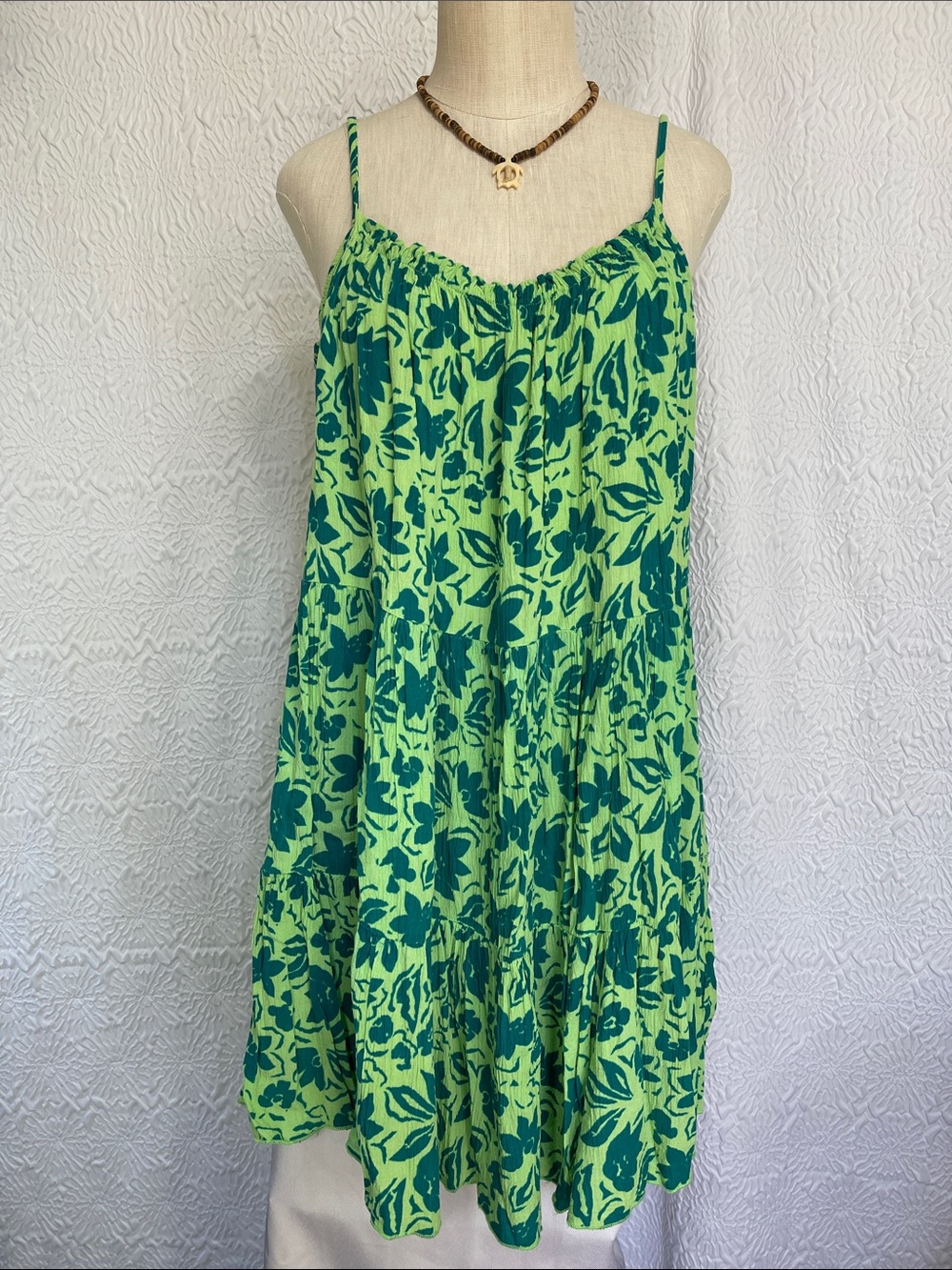 Sleeveless Green Floral Mini Dress